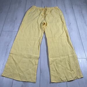 Solai The Label Medium Capri Butter Yellow Linen Drawstring Wide Leg Pants Boho